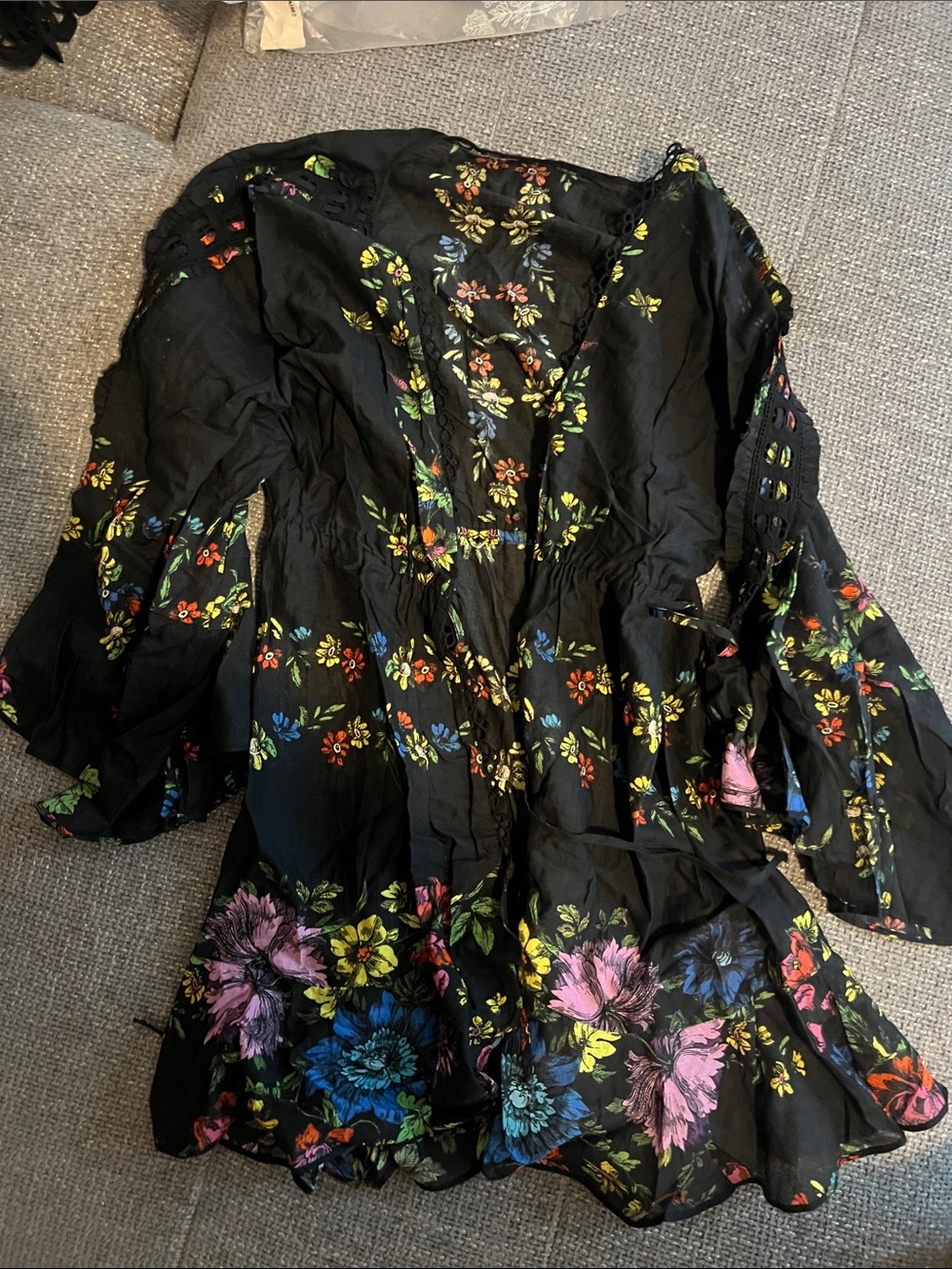 Charo Ruiz Black Floral Swim Cover-Up with Multicolor Blooms